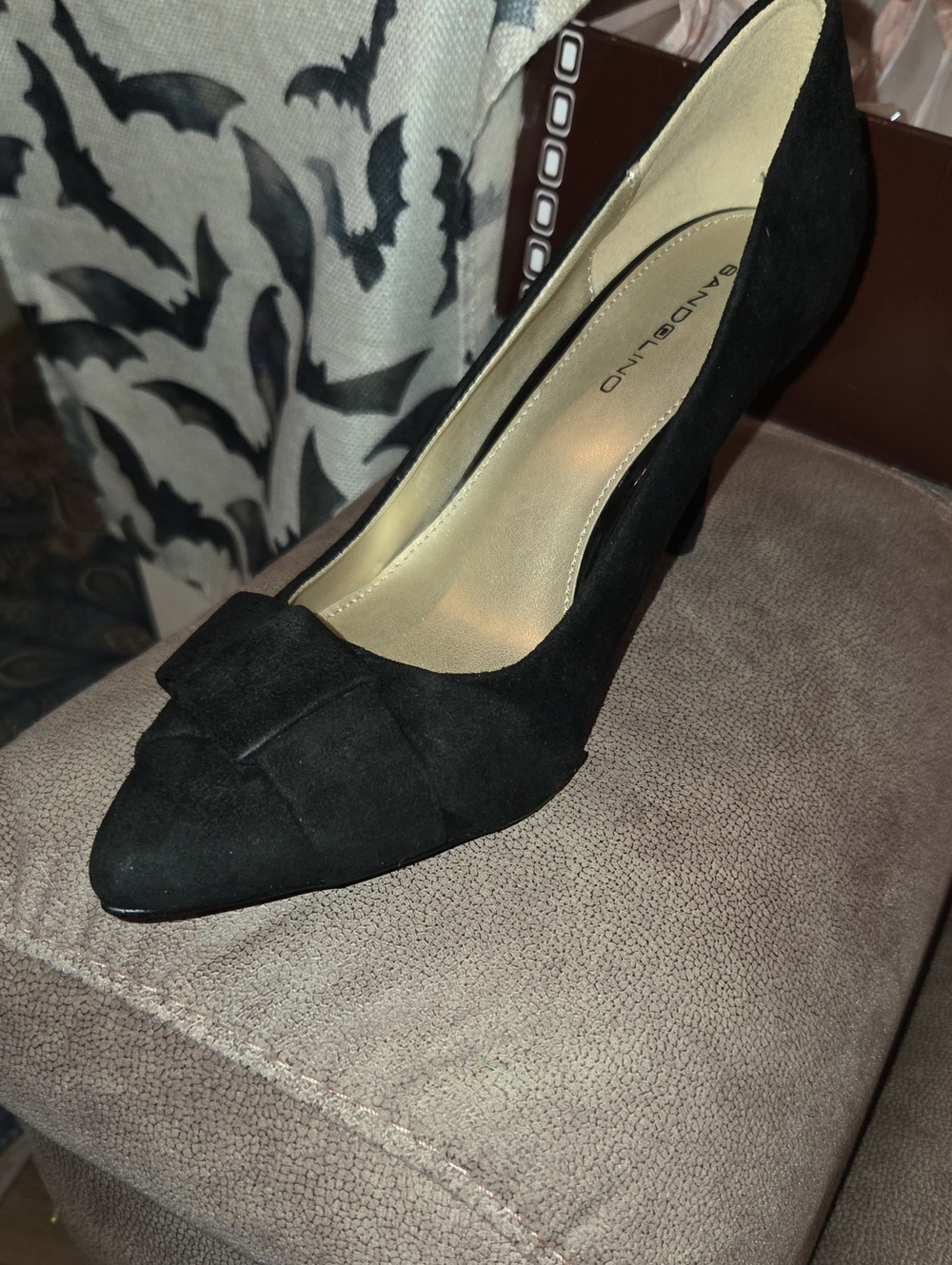 Bandolino Black Suede Pointed Toe Pump with Bow Accent